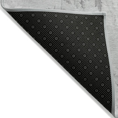 9' X 12' Gray Charcoal And Silver Floral Washable Indoor Outdoor Area Rug-2
